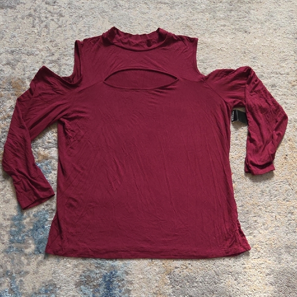 Torrid Women's Burgundy Cold Shoulder Cut Out Top - Picture 2 of 6